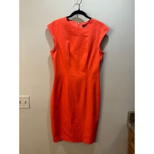Banana Republic Sheath Dress Orange Cap Sleeve Zipper Back Size 10 Tall Office
